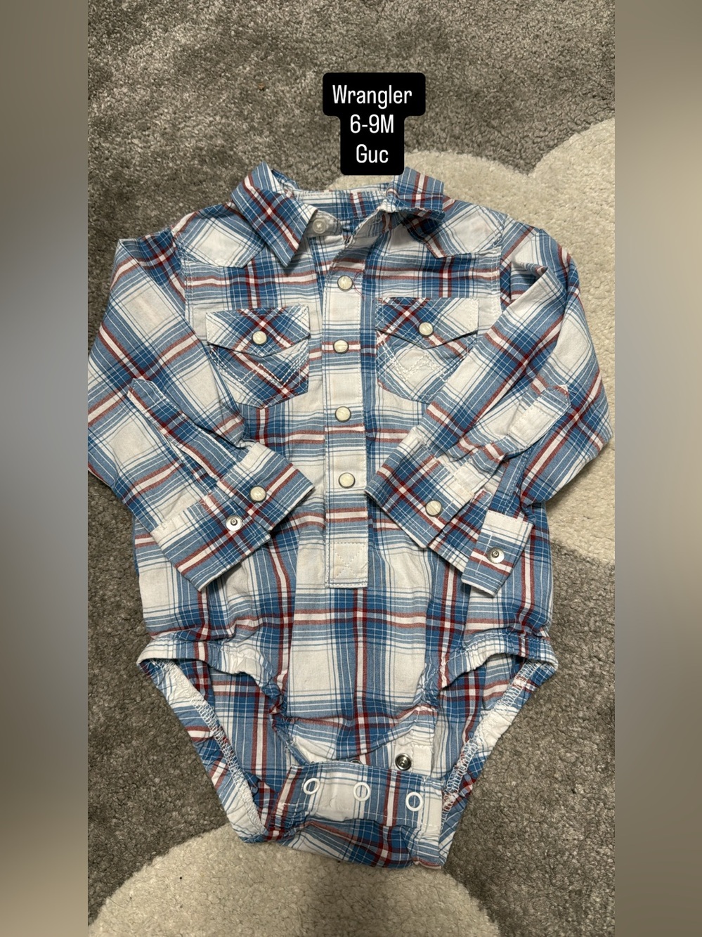 Wrangler Blue and Red Plaid Button-Front Baby Bodysuit